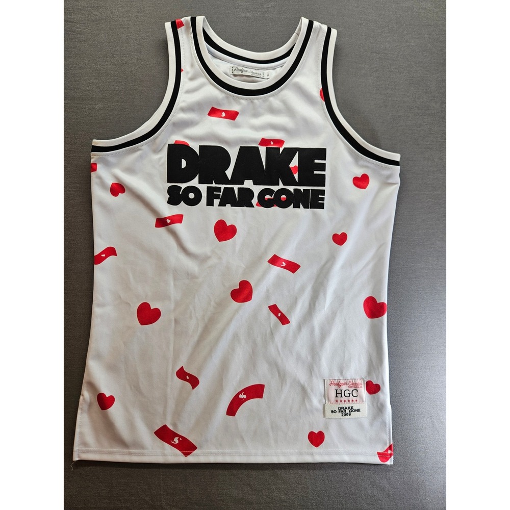 Headgear Classics Drake So Far Gone Basketball Jersey White Red Hearts XL
